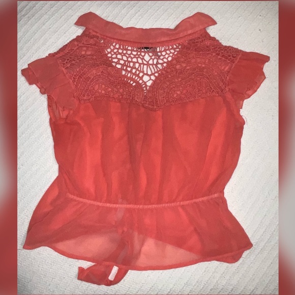 Women’s See Through Mesh Cut-Out Tie Front Blouse - Picture 5 of 5